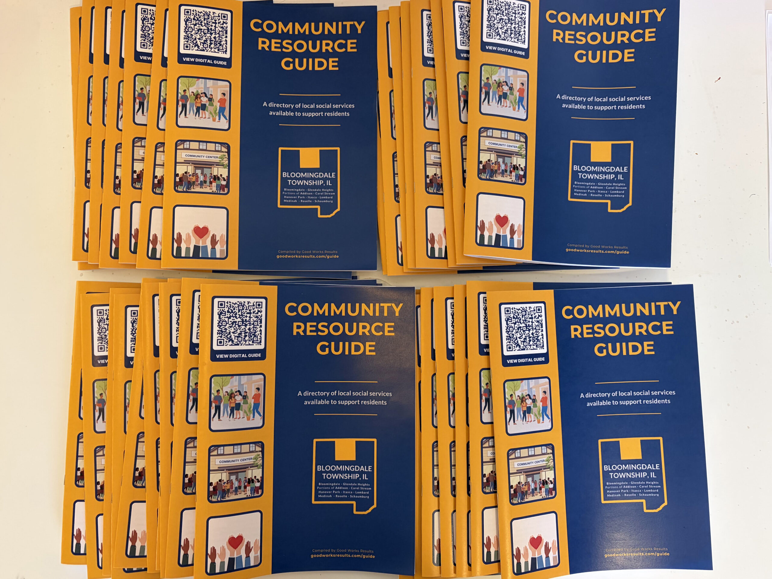 Stacks of the printed Bloomingdale Township Community Resource Guide
